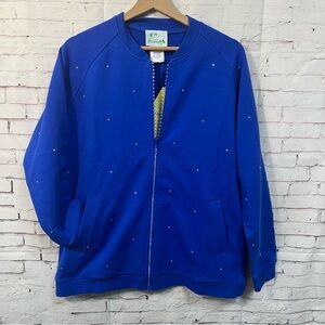 Quacker Factory Medium Full Zip Jacket Sweatshirt Jeweled NWT Blue QVC